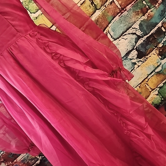 🔥Vintage Prom Dress Sheer Ruffle Sleeves AS IS - Picture 6 of 15